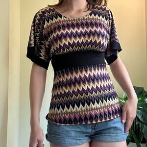 Iz Byer California purple and yellow chevron print stretchy top size large